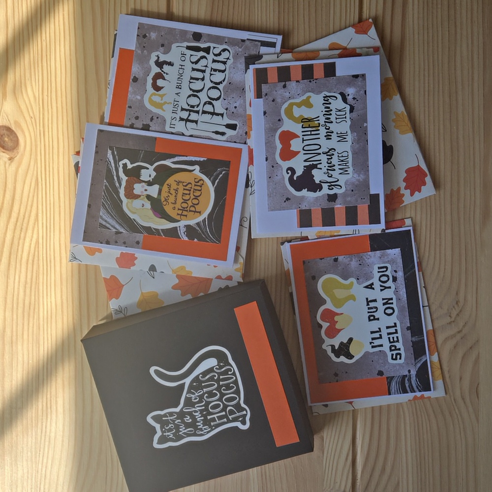 Handmade Mini Hocus Pocus Theme Halloween Cards & Envelopes Boxed Set of 6